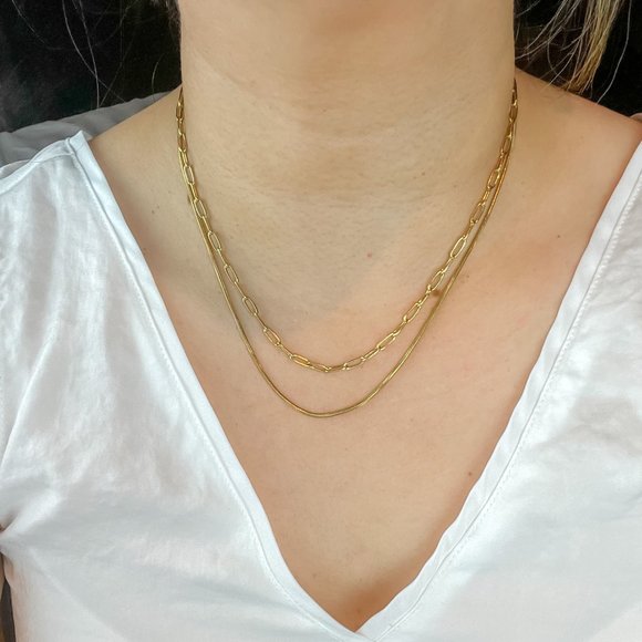 Double Layered 18k Gold Plated Necklace Chain Choker Layered Necklace Gold - Picture 3 of 10
